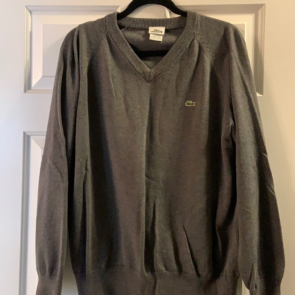 Gray Lacoste vneck sweater,  size 6.
